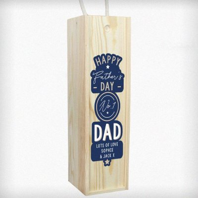 (image for) Personalised Happy Father's Day No. 1 Dad Wooden Wine Bottle Box