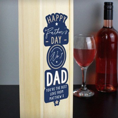 (image for) Personalised Happy Father's Day No. 1 Dad Wooden Wine Bottle Box