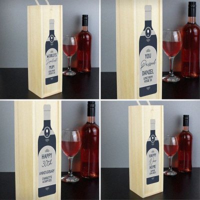 (image for) Personalised Free Text Grey Wooden Wine Bottle Box