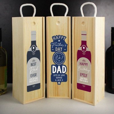 (image for) Personalised Free Text Grey Wooden Wine Bottle Box