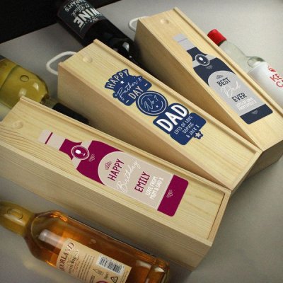 (image for) Personalised Free Text Grey Wooden Wine Bottle Box