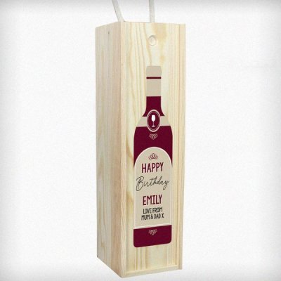 (image for) Personalised Free Text Red Wooden Wine Bottle Box