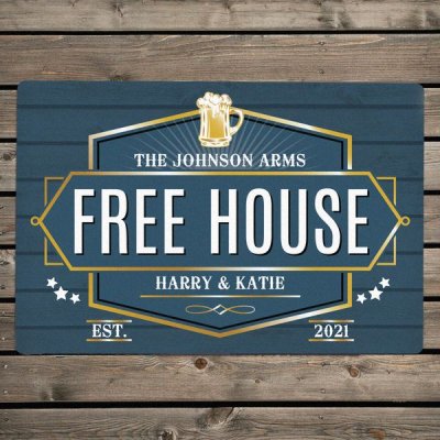 (image for) Personalised Free House Blue Metal Sign