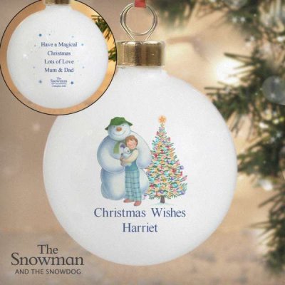 (image for) Personalised The Snowman and the Snowdog Friends Round Ceramic Decoration