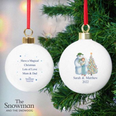 (image for) Personalised The Snowman and the Snowdog Friends Round Ceramic Decoration