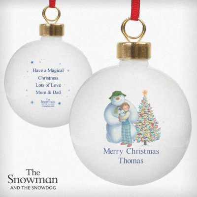 (image for) Personalised The Snowman and the Snowdog Friends Round Ceramic Decoration