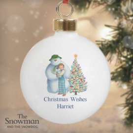 (image for) Personalised The Snowman and the Snowdog Friends Round Ceramic Decoration