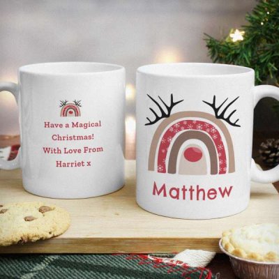 (image for) Personalised Rainbow Reindeer Mug