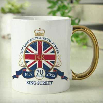 (image for) Personalised Union Jack Platinum Jubilee Gold Handled Mug