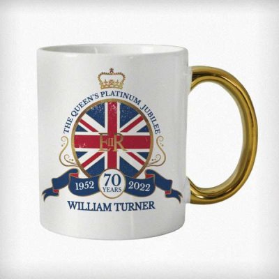 (image for) Personalised Union Jack Platinum Jubilee Gold Handled Mug