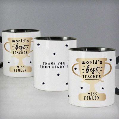 (image for) Personalised World's Best Teacher Trophy Black Handled Mug