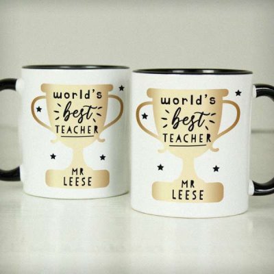 (image for) Personalised World's Best Teacher Trophy Black Handled Mug