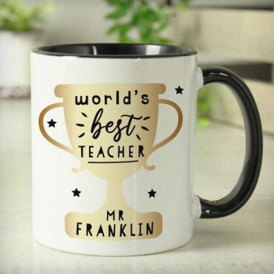 (image for) Personalised World's Best Teacher Trophy Black Handled Mug