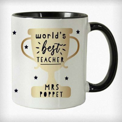 (image for) Personalised World's Best Teacher Trophy Black Handled Mug