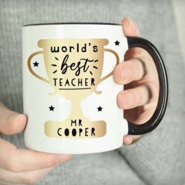 (image for) Personalised World's Best Teacher Trophy Black Handled Mug