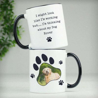 (image for) Personalised Paw Print Pet Photo Upload Black Handled Mug