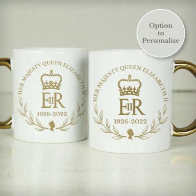 (image for) Personalised Queens Commemorative Wreath Gold Handle Mug