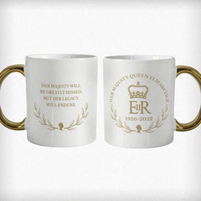 (image for) Personalised Queens Commemorative Wreath Gold Handle Mug