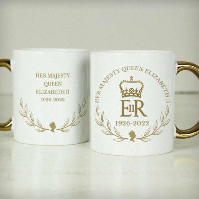 (image for) Personalised Queens Commemorative Wreath Gold Handle Mug