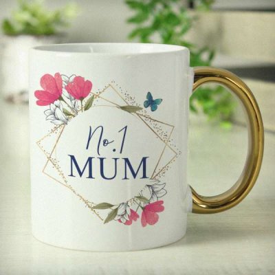 (image for) Personalised Geometric Floral Gold Handle Mug