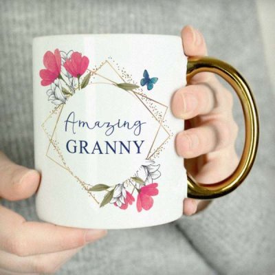 (image for) Personalised Geometric Floral Gold Handle Mug