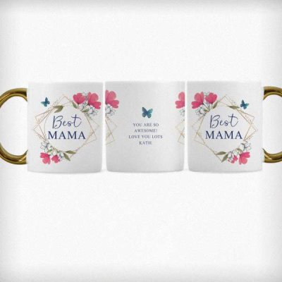 (image for) Personalised Geometric Floral Gold Handle Mug