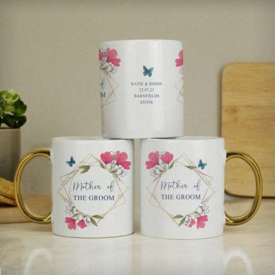 (image for) Personalised Geometric Floral Gold Handle Mug