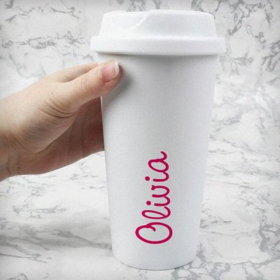 (image for) Personalised Pink Name Island Insulated Eco Travel Cup