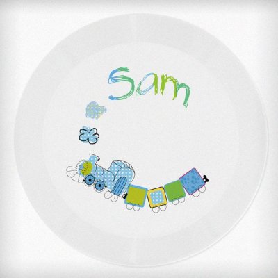 (image for) Personalised Patchwork Train Plastic Plate