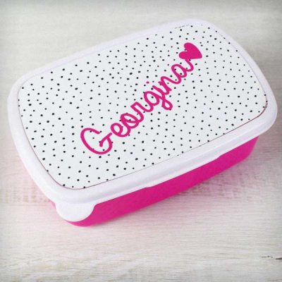 (image for) Personalised Pink Heart Name Only Pink Lunch Box