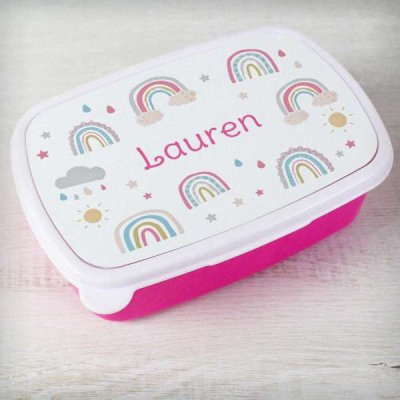 (image for) Personalised Rainbow Name Only Pink Lunch Box