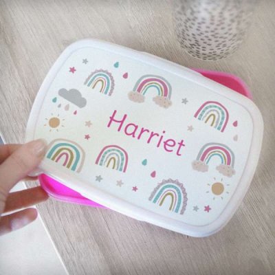 (image for) Personalised Rainbow Name Only Pink Lunch Box