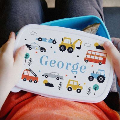 (image for) Personalised Vehicles Name Only Blue Lunch Box