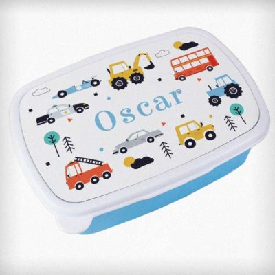 (image for) Personalised Vehicles Name Only Blue Lunch Box