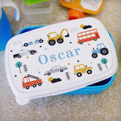 (image for) Personalised Vehicles Name Only Blue Lunch Box