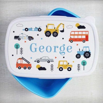 (image for) Personalised Vehicles Name Only Blue Lunch Box