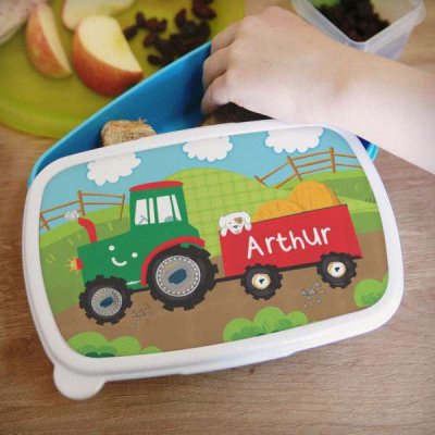 (image for) Personalised Tractor Name Only Blue Lunch Box