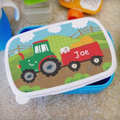 (image for) Personalised Tractor Name Only Blue Lunch Box