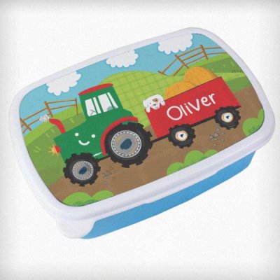 (image for) Personalised Tractor Name Only Blue Lunch Box