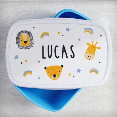 (image for) Personalised Safari Animals Name Only Blue Lunch Box