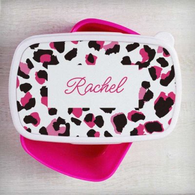 (image for) Personalised Leopard Print Name Only Pink Lunch Box