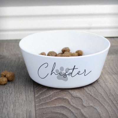 (image for) Personalised Grey Pawprint Plastic Cat Bowl