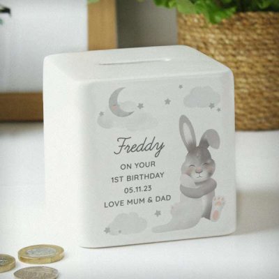 (image for) Personalised Baby Bunny Ceramic Square Money Box