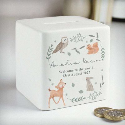 (image for) Personalised Woodland Animals Ceramic Square Money Box