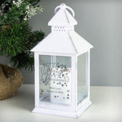 (image for) Personalised Silver Reindeer White Lantern