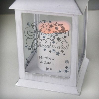 (image for) Personalised Silver Reindeer White Lantern