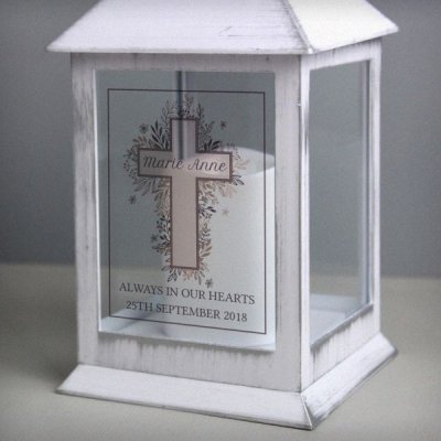 (image for) Personalised Floral Cross White Lantern