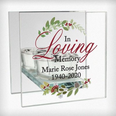 (image for) Personalised In Loving Memory Christmas Mirrored Glass Tea Light Candle Holder