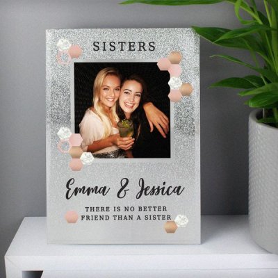 (image for) Personalised Cute Hexagon Design 4x4 Glitter Glass Photo Frame