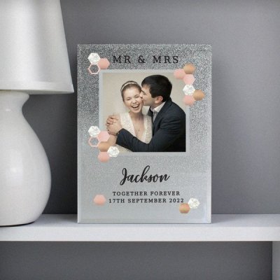 (image for) Personalised Cute Hexagon Design 4x4 Glitter Glass Photo Frame